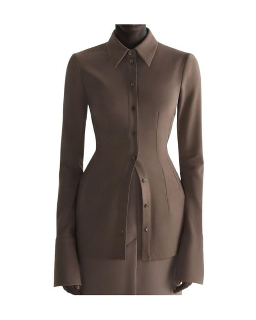 Mugler Brown Collared Long-Sleeved Shirt