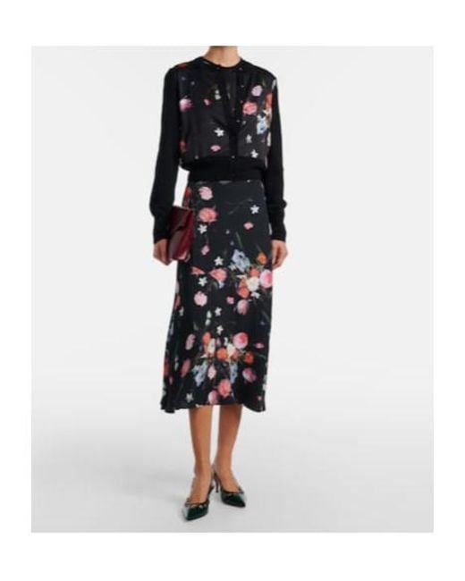 Erdem Blue Floral Crepe Midi Skirt