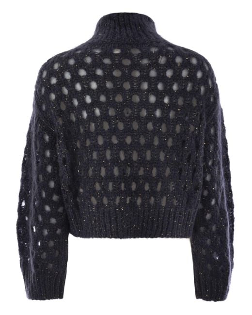 Brunello Cucinelli Blue High-Neck Knitted Sweater