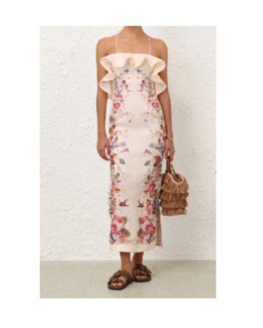 Zimmermann Pink Patience Frill Vanilla Floral Midi Dress