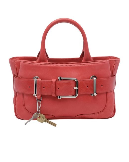 OSOI Red Brocle Belted Tote Bag