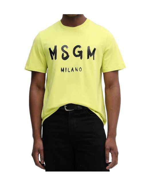 MSGM Yellow Logo-Detail T-Shirt for men