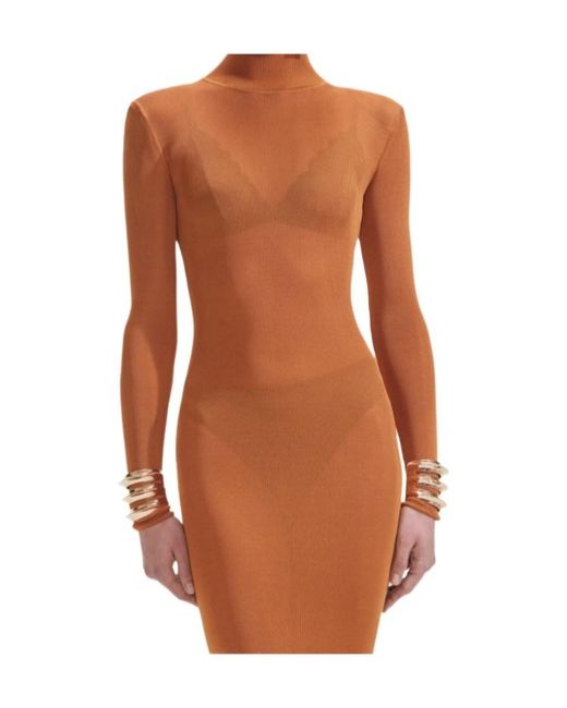 Self-Portrait Brown High-Neck Long-Sleeve Dress