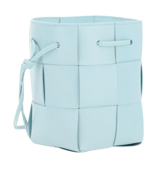 Bottega Veneta Blue Mini Cassette Leather Bucket Bag