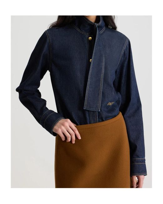 Patou Blue Scarf-Collar Denim Shirt