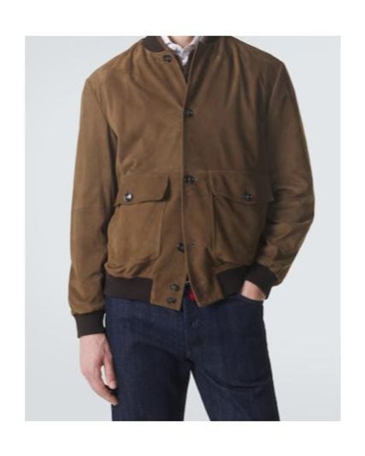 Kiton Brown Suede Bomber Jacket for men