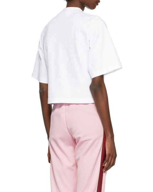 Palm Angels White Bear Print Cropped T-Shirt