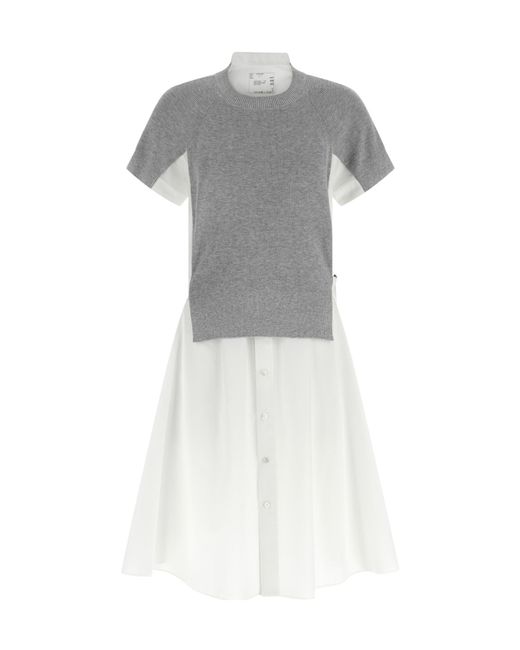 Sacai Gray Panelled Crewneck Dress