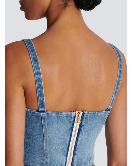 Balmain Blue Denim Bustier Top