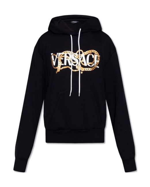 Versace Black Logo Print Drawstring Hoodie