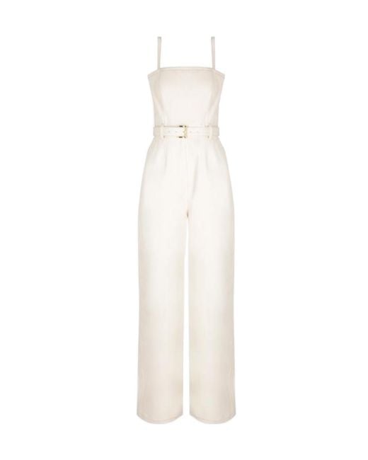 Prada White Belted-Waist Sleeveless Tailored Jumpsuit