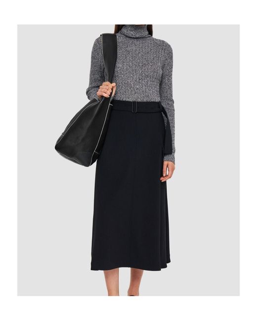 Joseph Black Pernette Belted A-Line Midi Skirt
