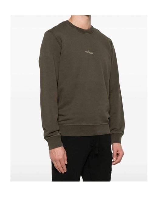 Stone Island Green Logo-Printed Crewneck Sweatshirt for men