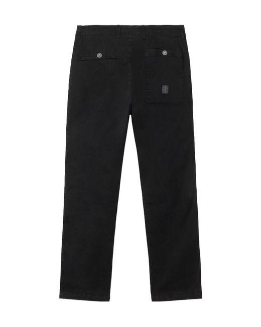 Stone Island Black Compass-Motif Straight Leg Trousers for men