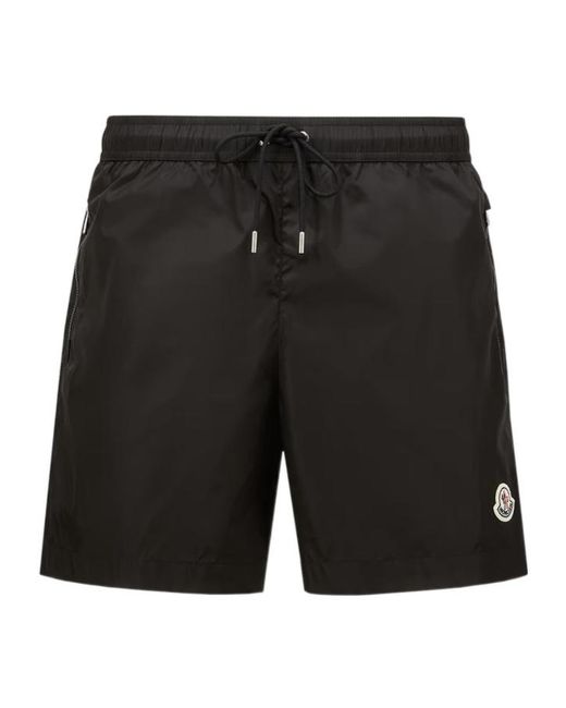 Moncler Black Logo Patch Drawstring Swim Shorts for men