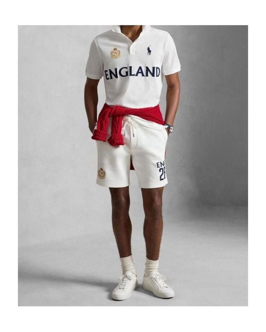 Polo Ralph Lauren White England Crest Short-Sleeved Polo Shirt for men