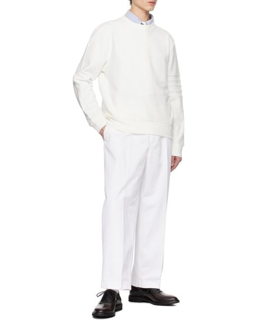 Thom Browne White Pressed Crease Tapered Leg Chinos for men