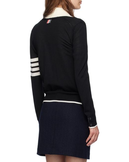 Thom Browne Black 4-Bar Button-Up Cardigan