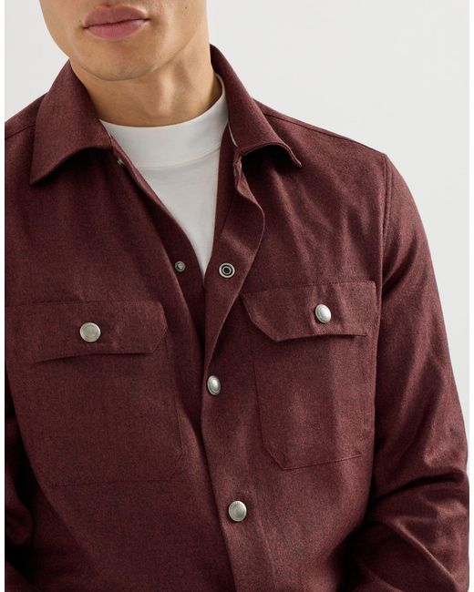Brunello Cucinelli Purple Flannel Chest-Pockets Shirt Jacket for men