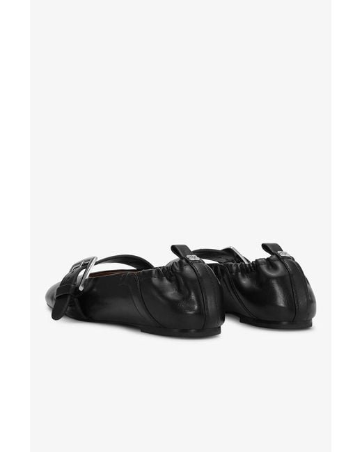 Ganni Black Buckle Strap Ballerinas