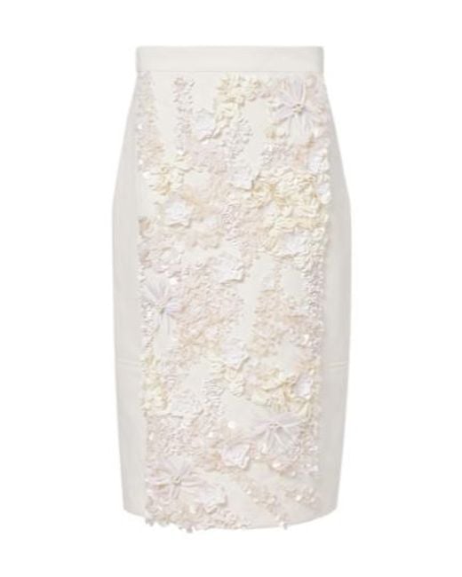 Plan C White Embellished Cotton Drill Midi Skirt