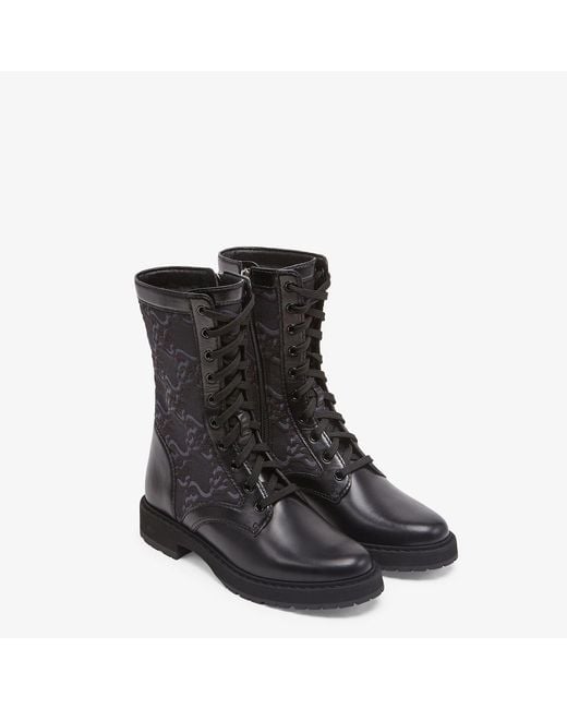 Fendi Black Logo-Debossed Combat Boots