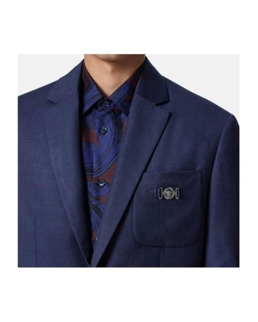 Versace Blue Medusa Head Single-Breasted Tailored Blazer for men