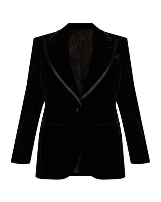 Tom Ford Black Single-Breasted Velvet Blazer