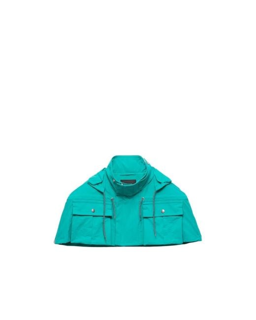 Prada Blue Hooded Pocket Cape for men