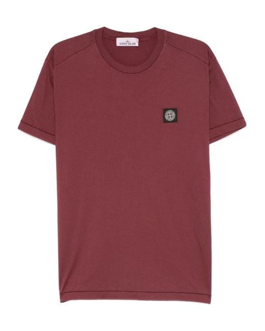 Stone Island Red Logo Patch Crewneck T-Shirt for men