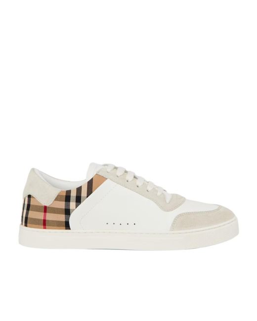 Burberry White Plaid Patchwork Sneakers for men