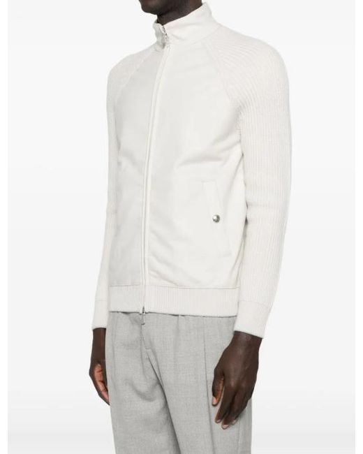 Eleventy White Patchwork Bomber Jacket for men