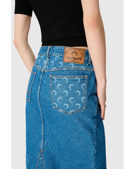 MARINE SERRE Blue Moon Laser Wash Denim Knee Length Skirt