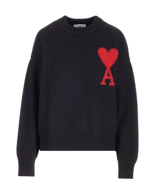 AMI Blue Logo Intarsia-Knit Jumper for men