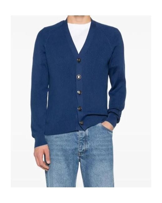 Brunello Cucinelli Blue English Rib Knit Cardigan for men