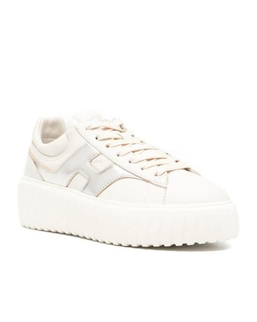 Hogan White H-Stripe Round Toe Sneakers