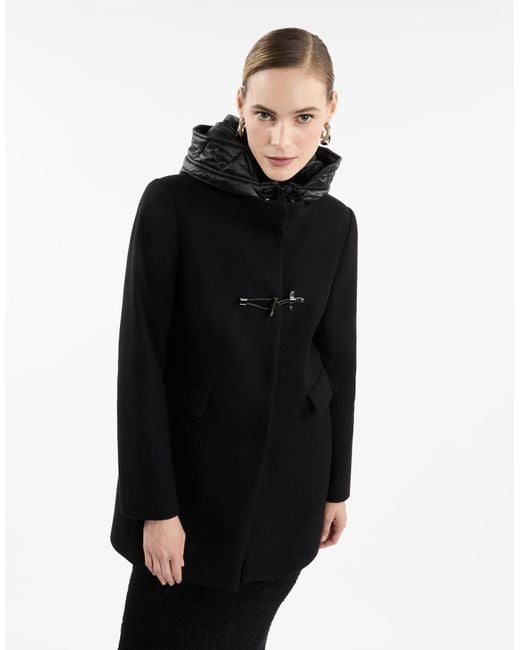 Fay Black Long-Sleeved Hooded Coat