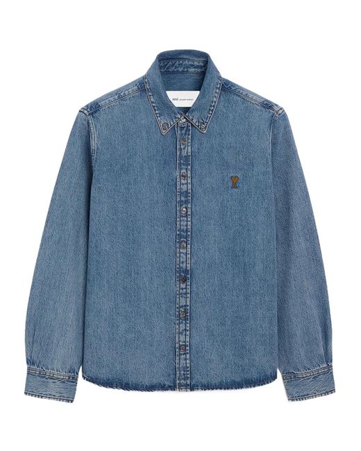 AMI Blue Long-Sleeved Denim Shirt for men