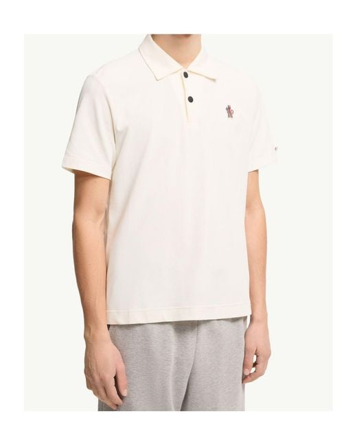 Moncler White Grenoble Logo-Patch Short-Sleeved Polo Shirt for men