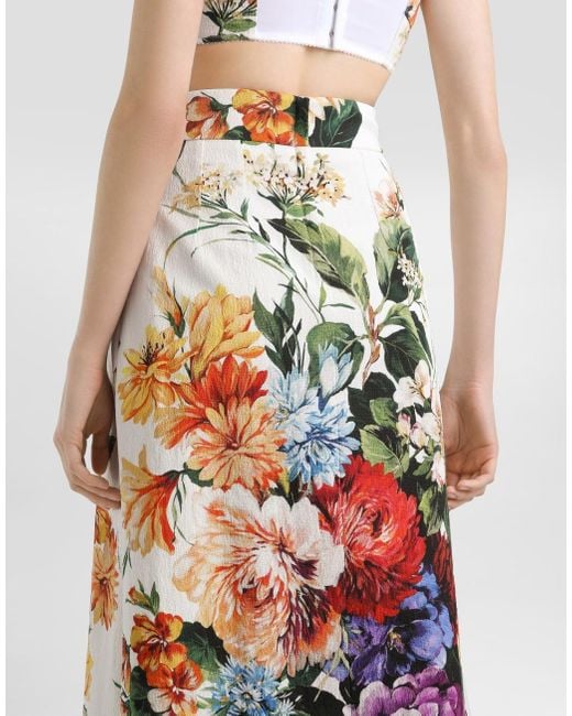 Dolce & Gabbana White Floral-Print Midi Skirt