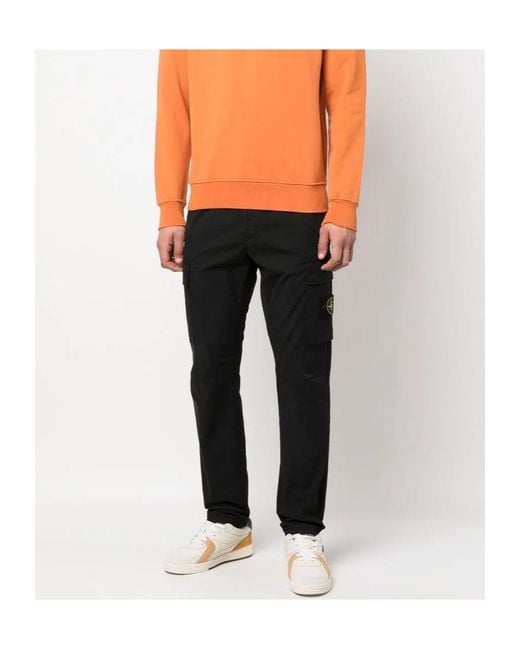 Stone Island Black Logo-Patch Cargo Pants for men