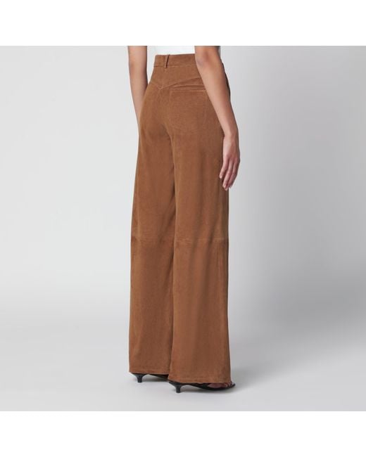 Nour Hammour Brown Suede Wide-Leg Pants