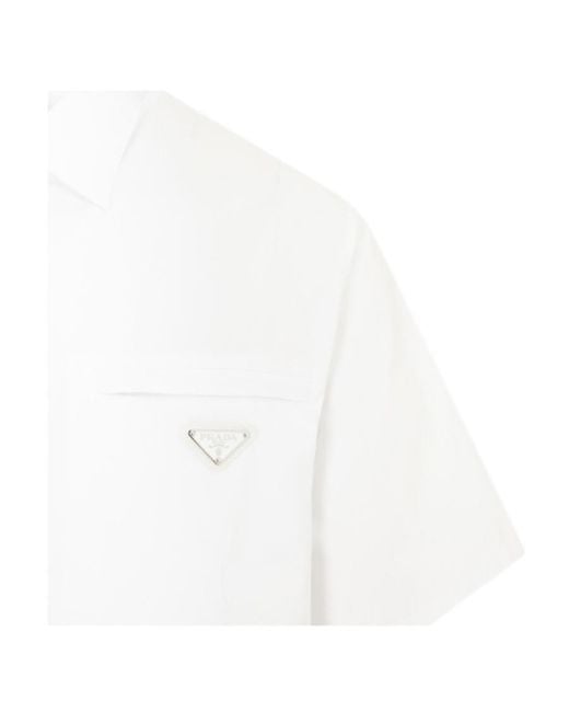 Prada White Triangle Enamel Logo Buttoned Shirt for men