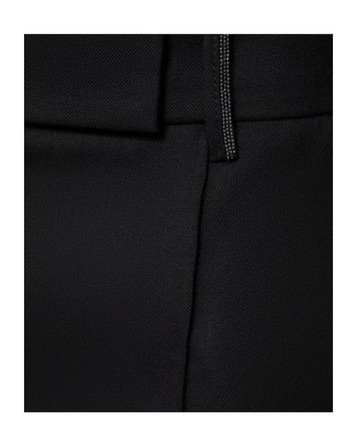 Brunello Cucinelli Black Wool Crepe Straight Pants