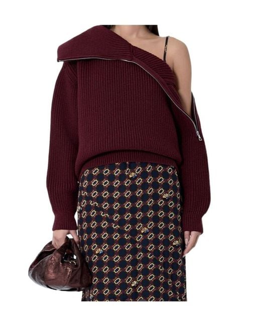 Dries Van Noten Red Zip-Collar Sweater
