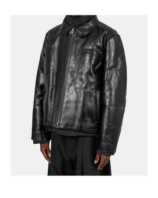 Sacai Black Relaxed Leather Jacket for men