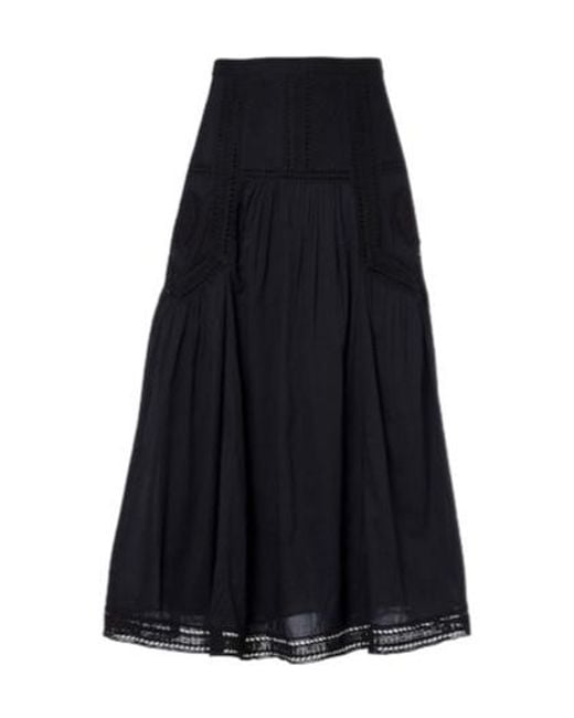 Ulla Johnson Black Alice Embroidered Tiered Cotton Midi Skirt