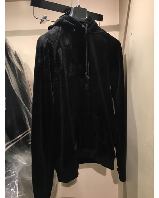 Saint Laurent Black Distressed Effect Drawstring Velvet Hoodie for men