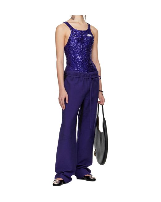Tory Burch Blue High-Waisted Belted Trousers
