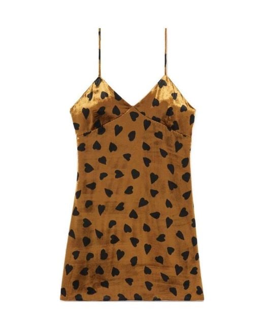 Saint Laurent Brown V-Neck Sleeveless Dress